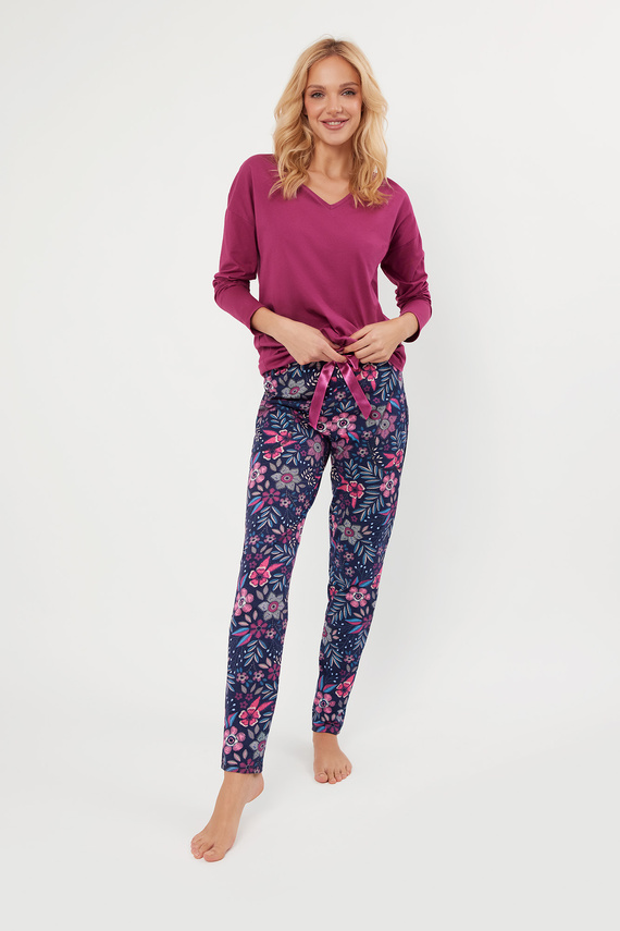 Folk Pijama de mujer manga larga, pantalón largo Moda Italiana - mora/estampado