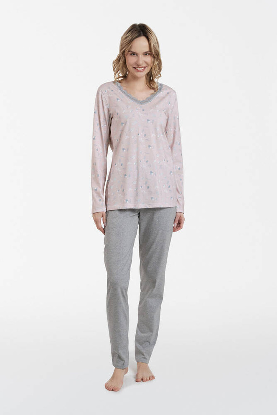 Pijama de manga larga y pantalón largo Simona Ladies Italian Fashion - estampado/melange