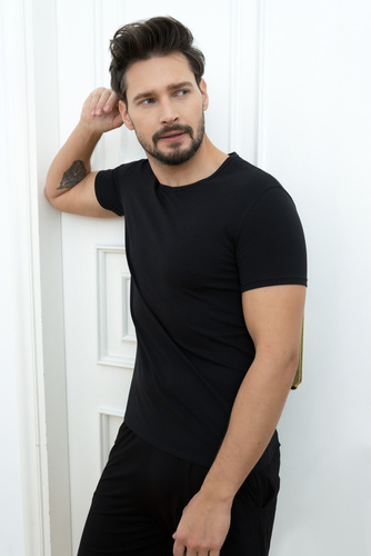 Ikar Camiseta hombre, cuello capucha Moda Italiana - negro