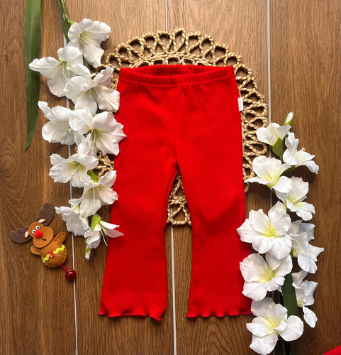 Mamatti LJ814 Leggings rojos para niña acampanados de algodón con canalé