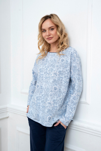 Gracjela Pijama señora manga larga, pantalón largo Moda Italiana - estampado azul/verde