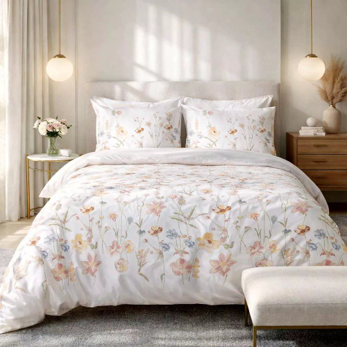 Juego de cama satén 1553/1 Satynlove 100% algodón floral + fundas 70x80