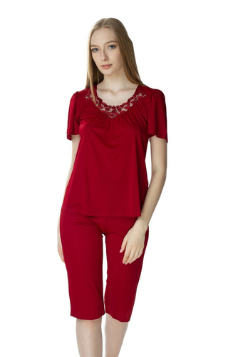 3639 Matylda Pijama de mujer Mewa de seda burdeos-viscosa, producto polaco, largo 3/4