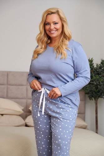 Pijama de mujer Doctor Nap 7555 100% algodón azul pantalones largos con estrellas
