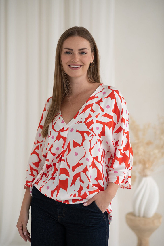 Mamafullness Milk&Love blusa premamá de flores - viscosa, manga 3/4, oversize