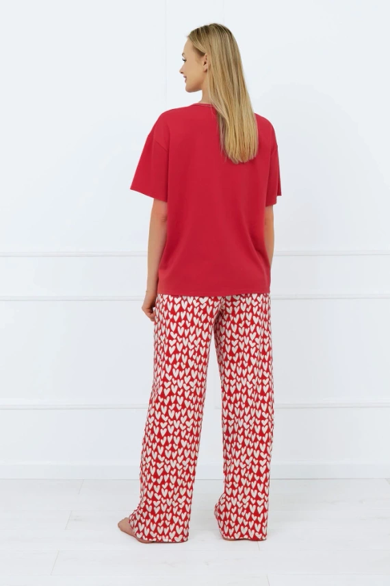 Pijama de manga corta y pantalón largo Evora Ladies Italian Fashion - rojo oscuro/estampado