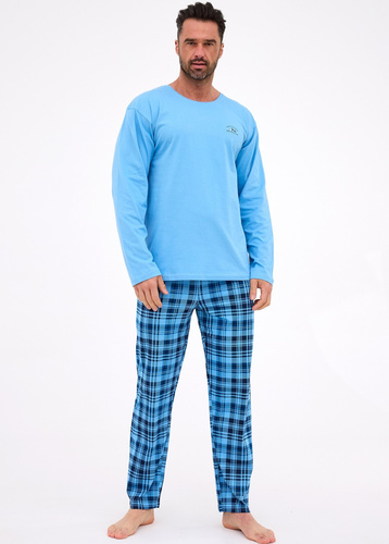 124/310 Ready Pijama de hombre Cornette azul - algodón, manga larga