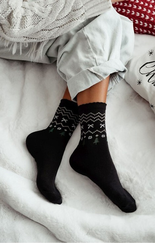 1283-035 Calcetines de Navidad para mujer Milena color negro, algodón, con lurex