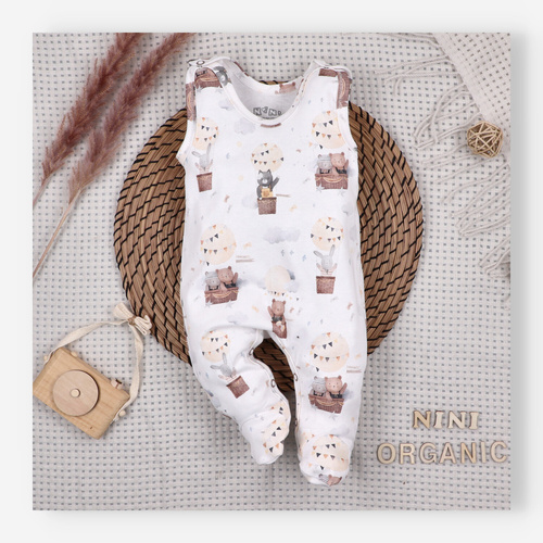 ABN-5537 Pelele Nini Happy Animals de algodón orgánico - botones de presión sin níquel, hipoalergénico, producción polaca