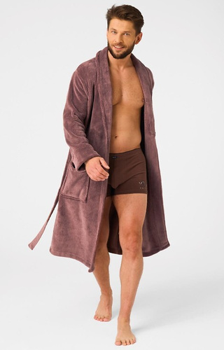 MGL 255 B25 Albornoz marrón para hombre - clásico, suave, atado a la cintura