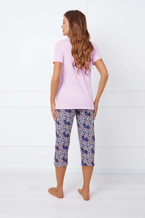 Carbonia Pijama de señora de manga corta, pantalón 3/4 Moda Italiana - rosa/estampado