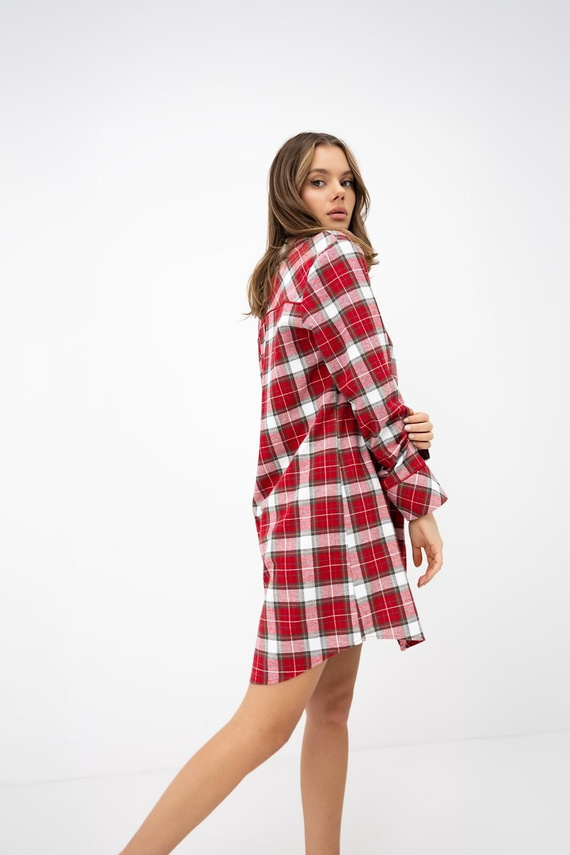 Sensis Clariel Camisa de Mujer de Franela 100% Algodón Cuadro Rojo