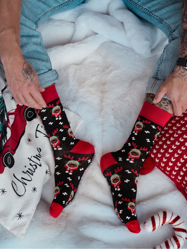 1290-036 Calcetines de hombre Mopsy Milena Negro - festivos, coloridos, de algodón