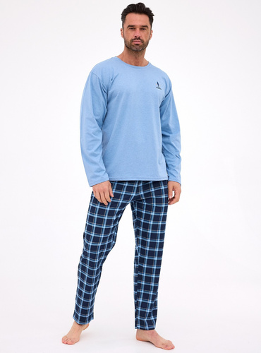 124/308 Sequoia Cornette - pijama de algodón para hombre, manga larga, pantalón a cuadros