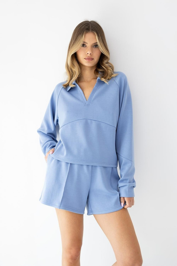Conjunto mujer Sensis Blaire azul – sudadera polo y shorts modal