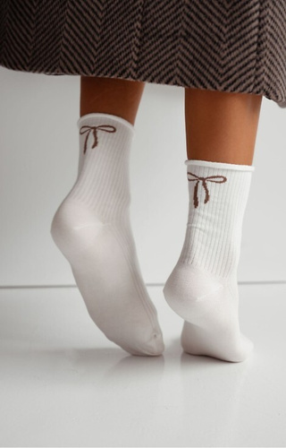 0200-193 Calcetines de mujer con lazo Milena crudo-algodón acanalado