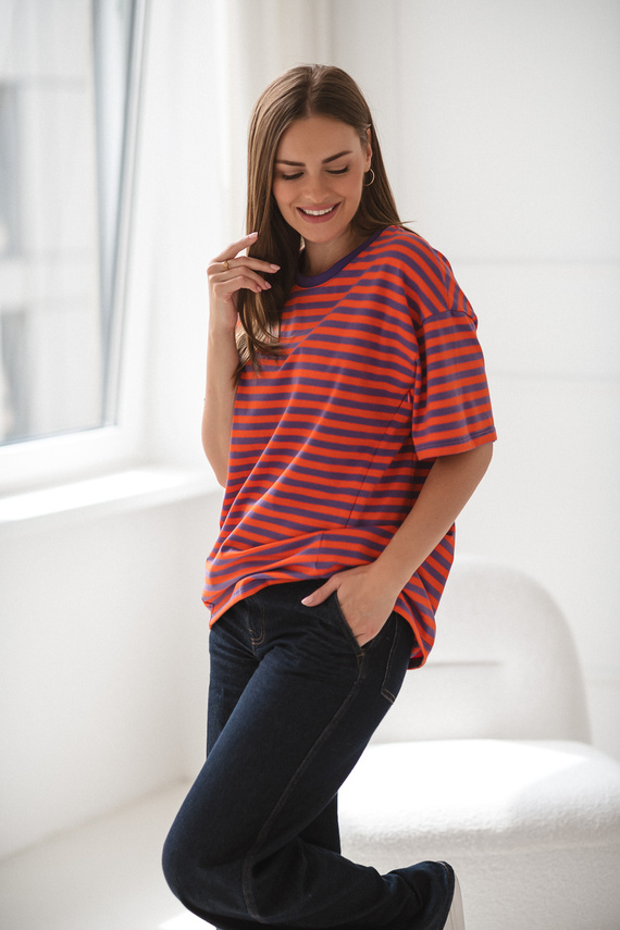 Mamahood Camiseta de embarazo y lactancia Milk&Love morada y naranja - cómoda y elegante