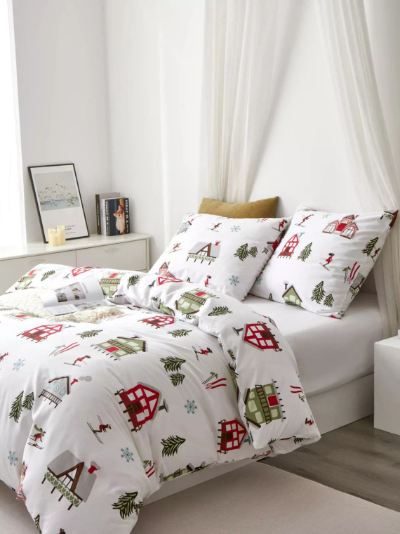 Ropa de cama de satén de algodón de Navidad de esquí Spod Igły i Nitki blanco rojo verde - elegante y suave