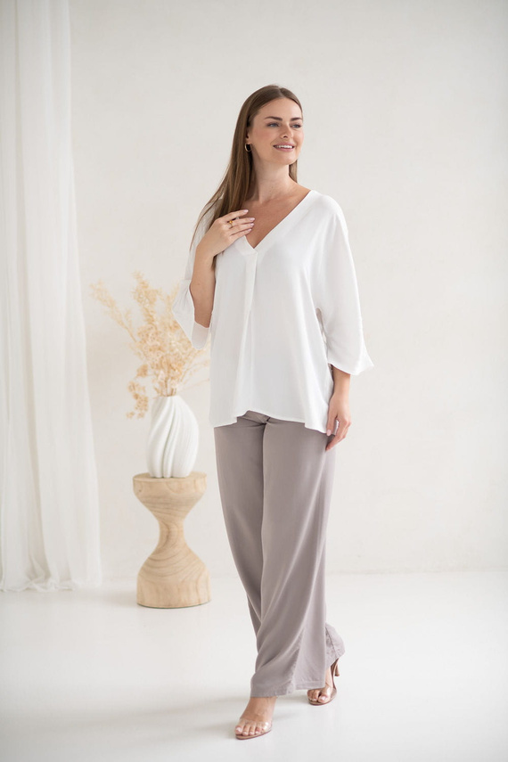Mamafullness Blusa de lactancia Milk&Love blanca - viscosa, manga 3/4, oversize