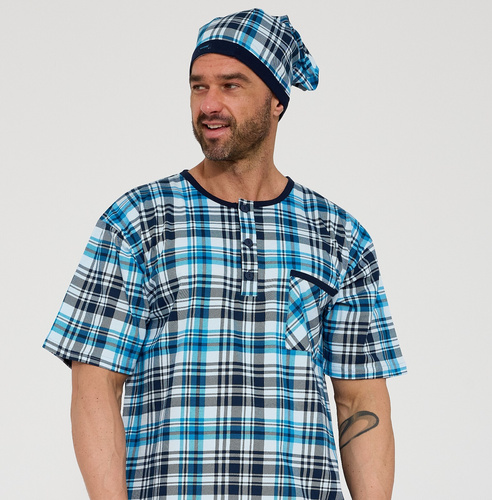 Cornette 109/38– camisa de noche para hombre 100% algodón, manga corta, botones y bolsillo