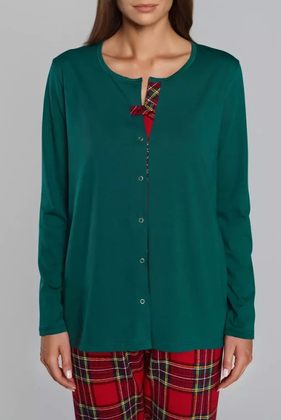 Pijama de mujer Zorza manga larga, pantalón Moda Italiana - verde/estampado