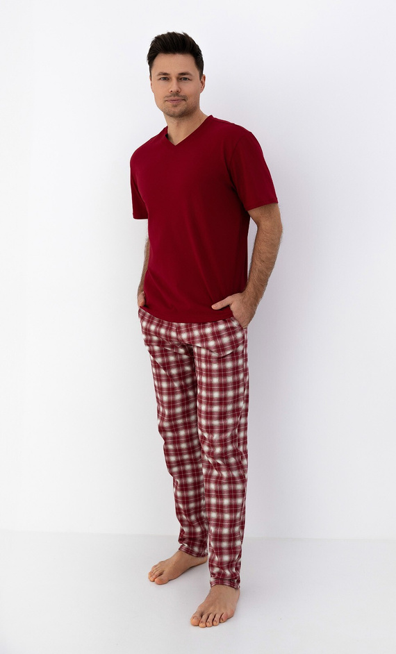 Matthew Pijama Sensis - pijama de hombre de algodón con camisa de cuello de pico y pantalón a cuadros