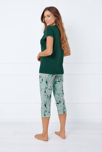 Florisa Pijama de señora de manga corta, pantalón 3/4 Moda Italiana - verde oscuro/estampado