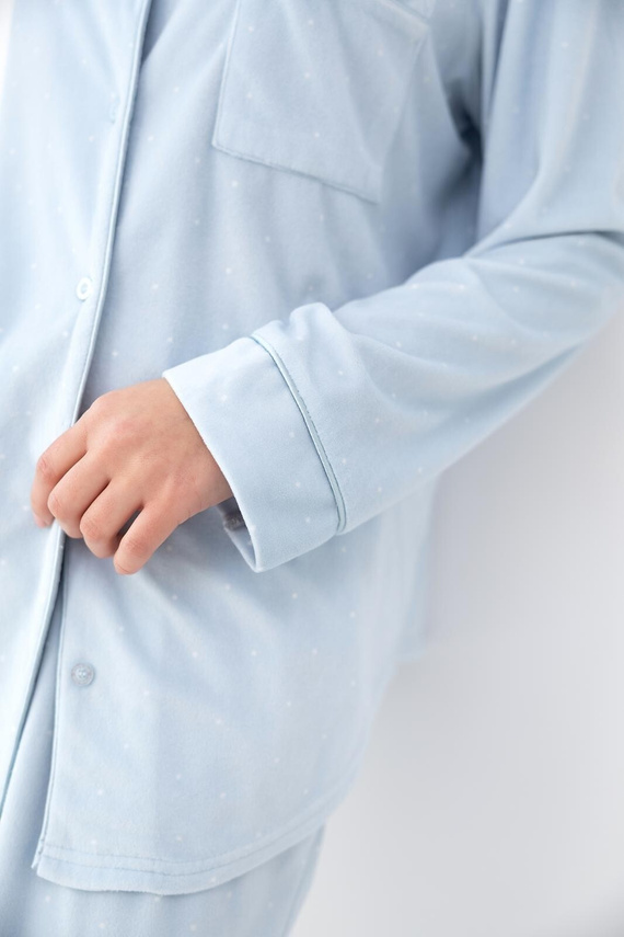 Sensis Isolde pijama de mujer azul con lunares, de terciopelo, con botones