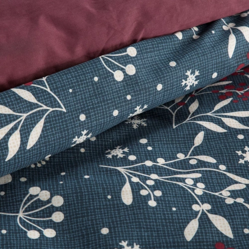 Kristy Ropa de cama de Navidad Eurofirany azul marino/burdeos - algodón ranforce, reversible