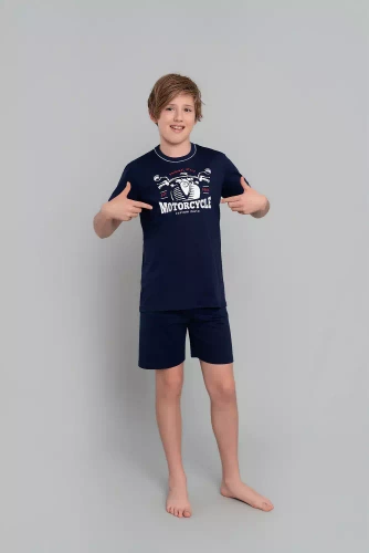 Gibson Pijama de manga corta para niño, pantalón Italian Fashion - azul marino