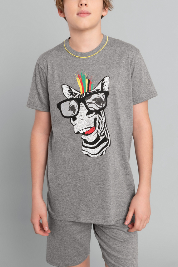 Pijama de manga corta Crazy Boys, pantalón Italian Fashion- melange medio