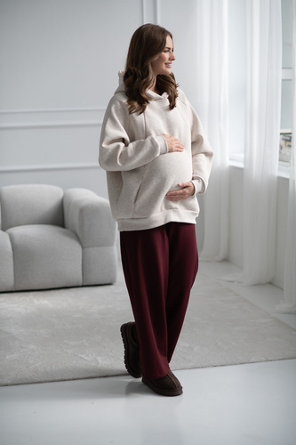 Pantalones premamá anchos Wide Flow Milk & Love Wide Leg con cinturilla 2 en 1 burdeos
