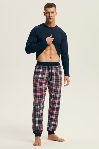 Henderson pijama de los hombres 43457 Noir azul marino - algodón, con pantalones de franela