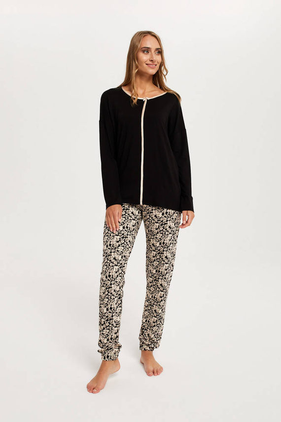 Pijama de mujer Guyana manga larga, pantalón largo Moda Italiana - negro/estampado
