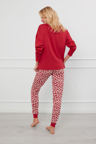 Evora Pijama señora manga larga, pantalón largo Moda Italiana - rojo/estampado