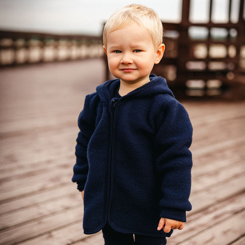 Chaqueta infantil Eevi de lana merino - azul marino, transpirable y suave