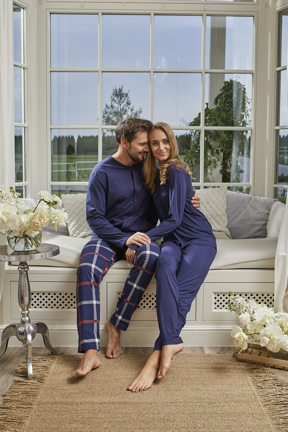 Song Pijama de señora manga larga, pantalón largo Moda Italiana - azul marino