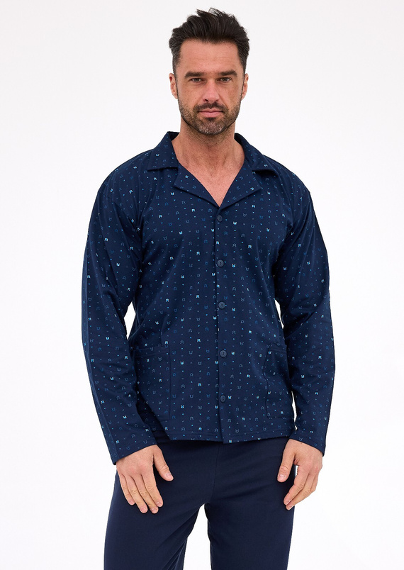 114/80 Pijama de hombre Cornette | Frente abierto, 100% algodón, cuello y bolsillos