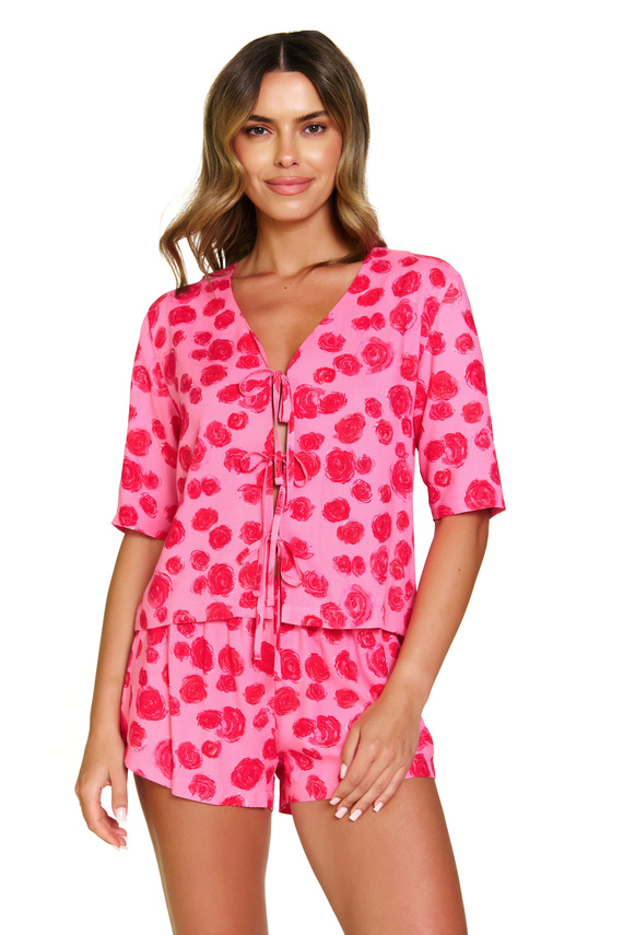 7362 Doctor Nap - Pijama de señora de viscosa, blusa atada + pantalón corto | 100% viscosa, producción polaca - rosas
