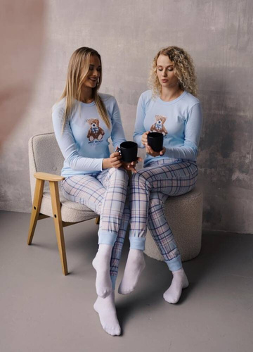 Katrin Pijama señora manga larga, pantalón largo Moda Italiana - azul/estampado