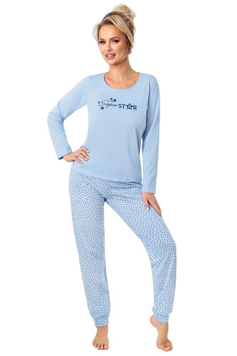 Pijama de señora Donna Star Long azul - algodón, manga larga, embalado en una bolsa de plástico