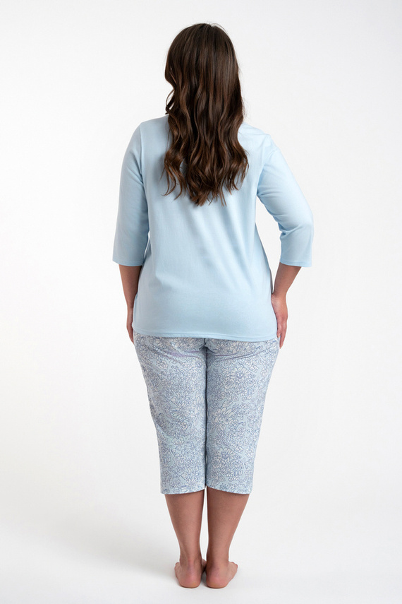 Salli Pijama de mujer manga 3/4 y pantalón 3/4 Moda Italiana -azul/estampado