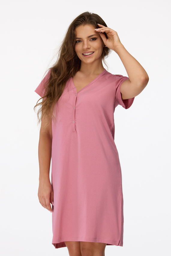 no. 20 Camisón de embarazada Senizo rosa antiguo - 100% algodón, manga corta, lactancia abotonada