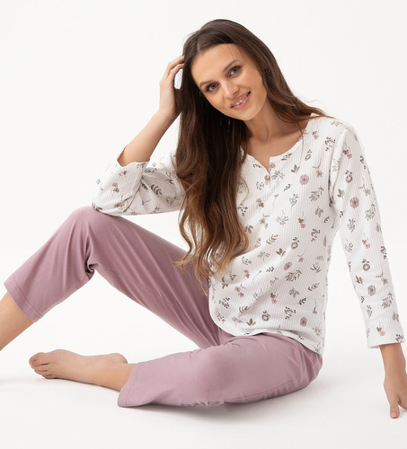 317 Pijama de señora Luna crudo - algodón, manga larga, confort clásico