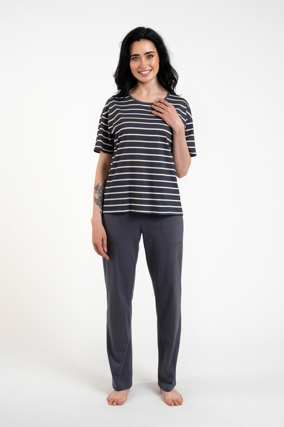 Betty Pijama señora manga corta, pantalón largo Moda Italiana - estampado grafito/grafito