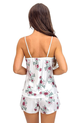 Pijama Julia 1/2 Ecru Flores Donna – Pijama de satén con tirantes ajustables y estampado floral