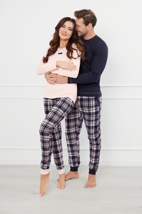 Brit Pijamas Hombre de manga larga, pantalón largo Moda Italiana - azul marino/estampado