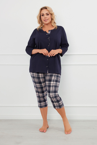 Dona Pijama señora manga 3/4, pantalón 3/4 Moda Italiana - azul marino/estampado