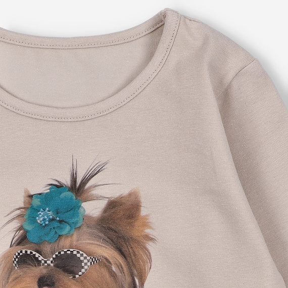 KAR-3004 Blusa de manga larga para niña Lagarto Verde beige - elegante, algodón, producción polaca