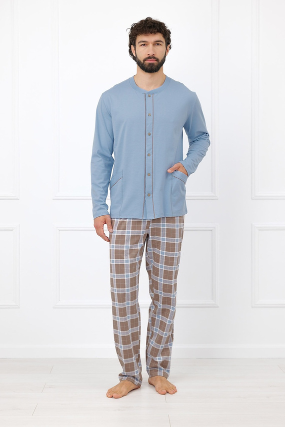 Italian Fashion Wilhelm Pijama para Hombre 100% Algodón Botones Cuadros - cappuccino